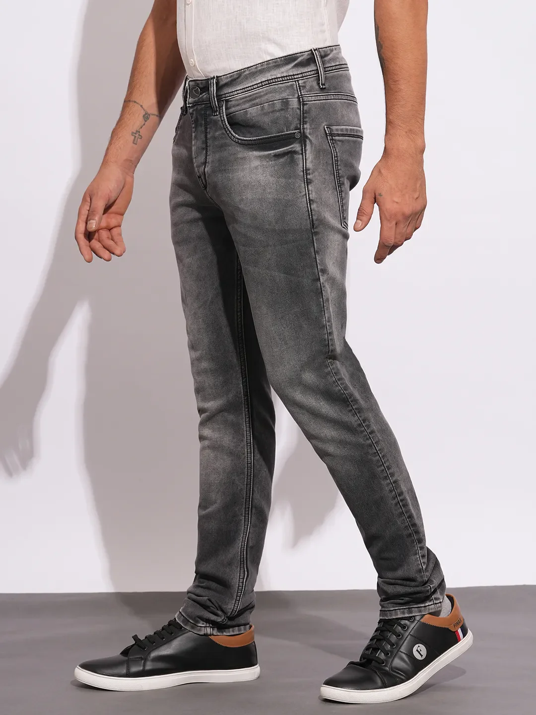 Grey Skinny Fit Denims For Men By Being Human Clothing - Image 2