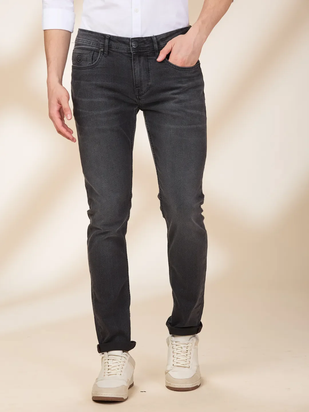 Grey Slim Fit Denims For Men By Being Human Clothing