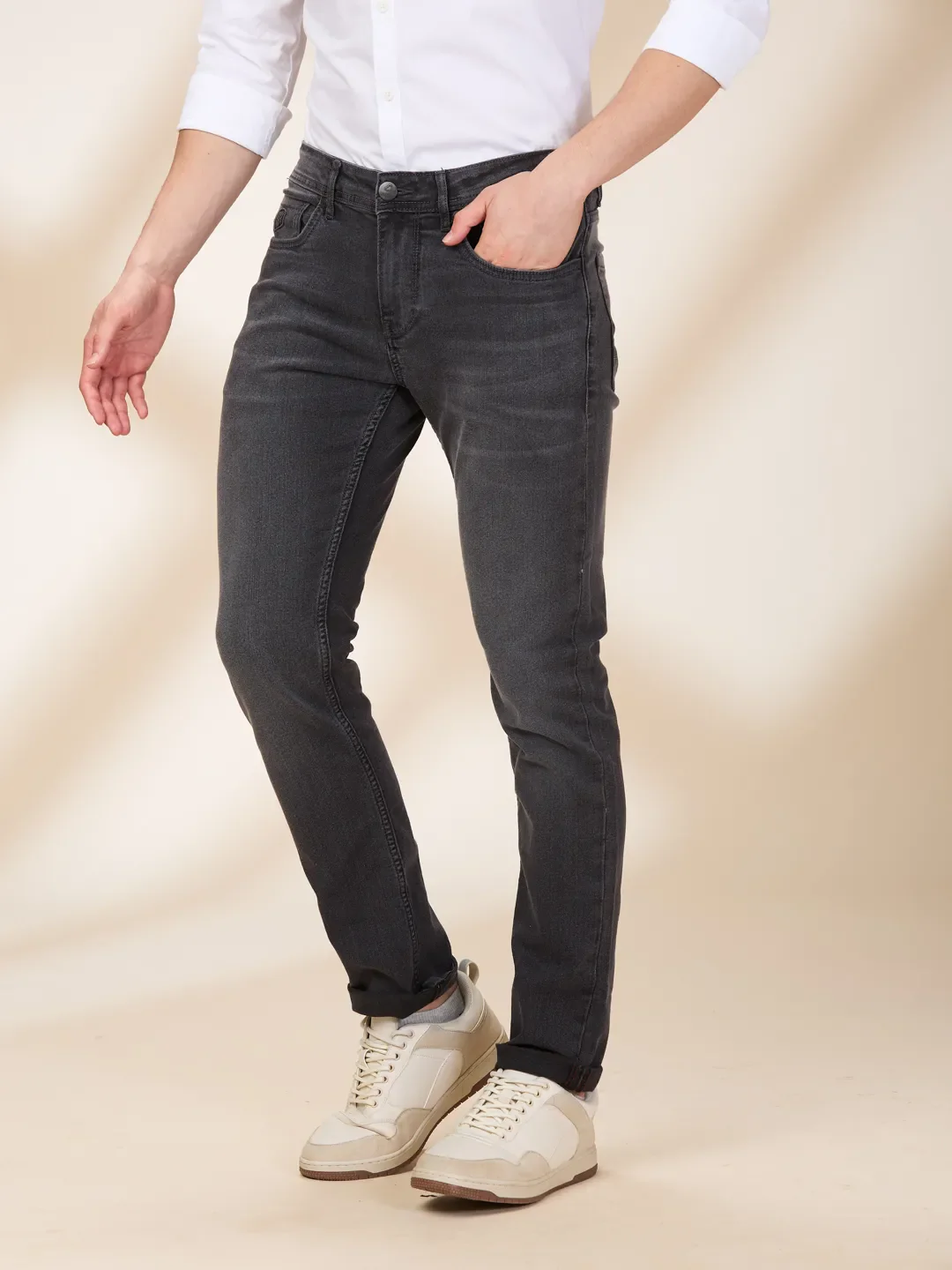 Grey Slim Fit Denims For Men By Being Human Clothing - Image 4