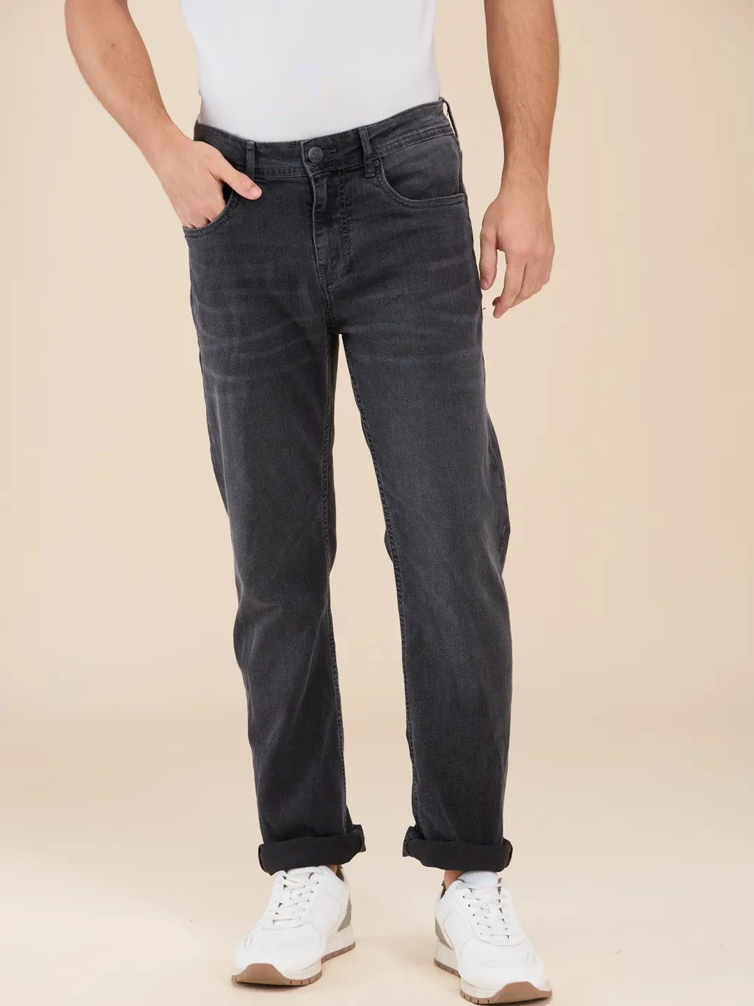 Grey Straight Fit Denims For Men By Being Human Clothing