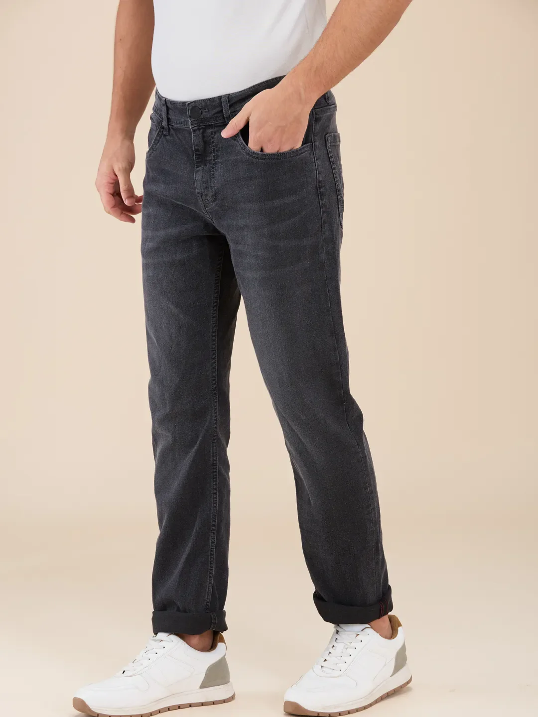 Grey Straight Fit Denims For Men By Being Human Clothing - Image 4