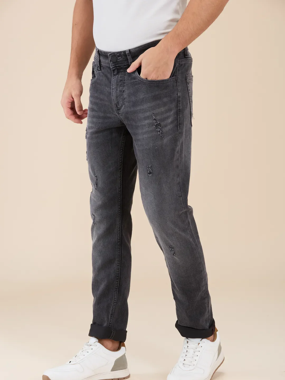 Grey Slim Fit Men's Denims by Being Human Clothing - Image 4