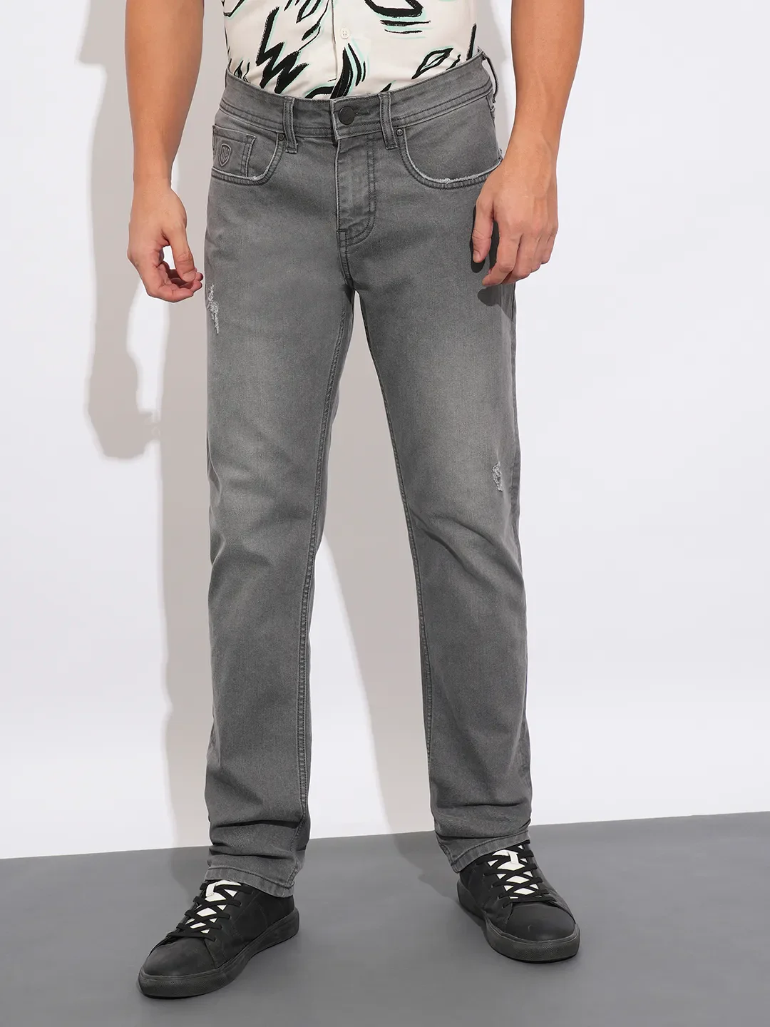 Grey Straight Fit Denims For Men By Being Human Clothing