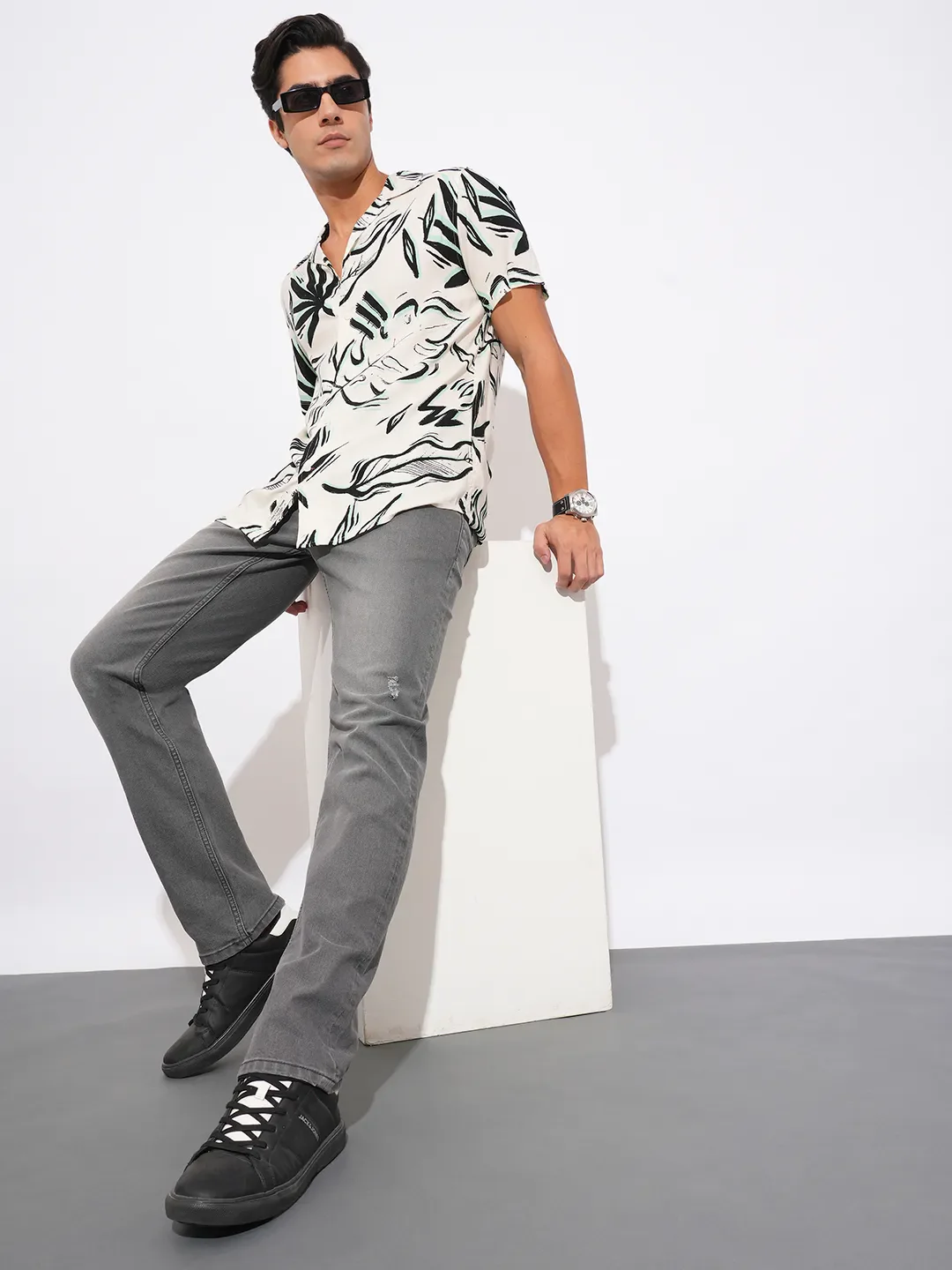 Grey Straight Fit Denims For Men By Being Human Clothing - Image 4