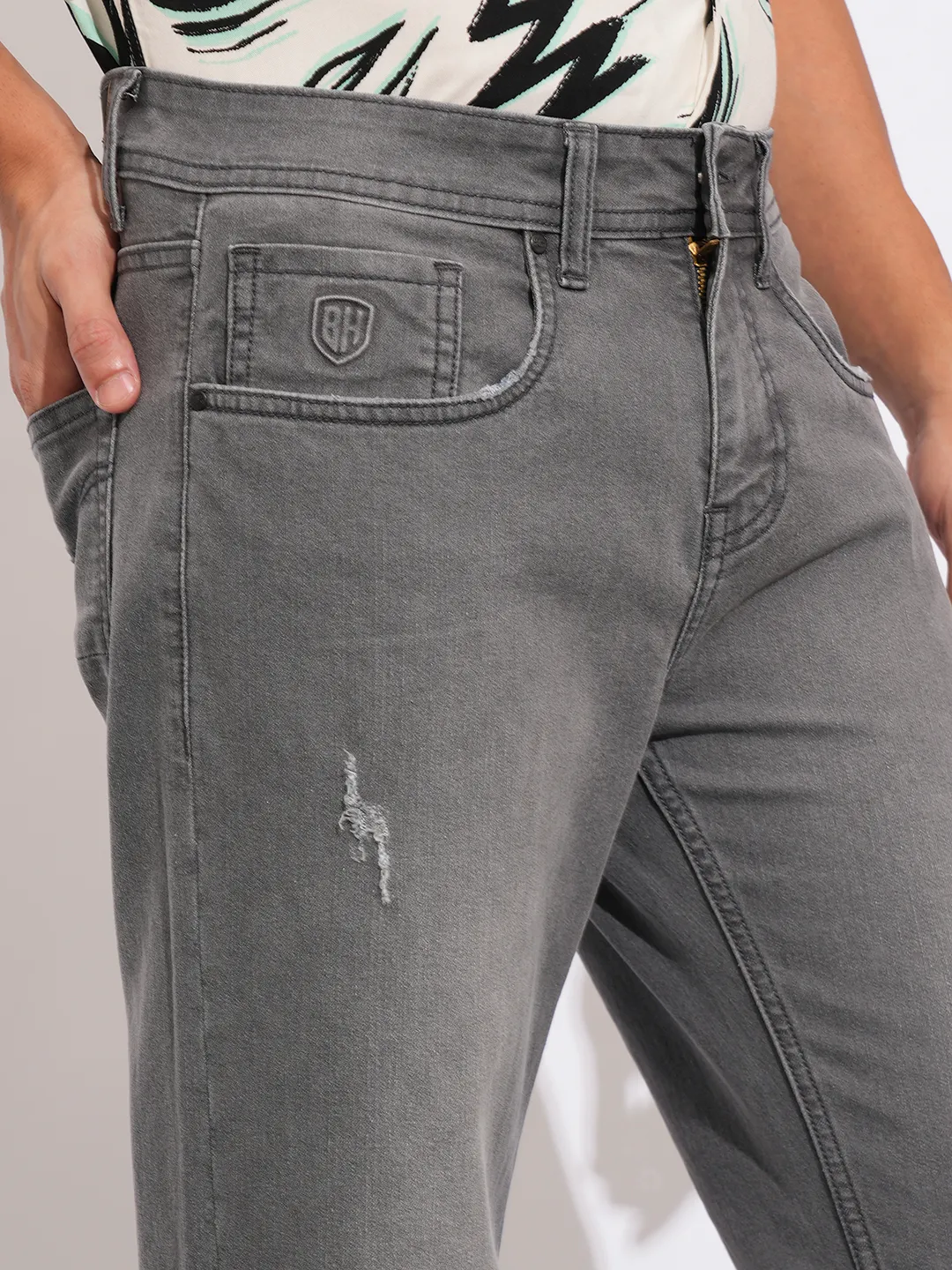 Grey Straight Fit Denims For Men By Being Human Clothing - Image 5