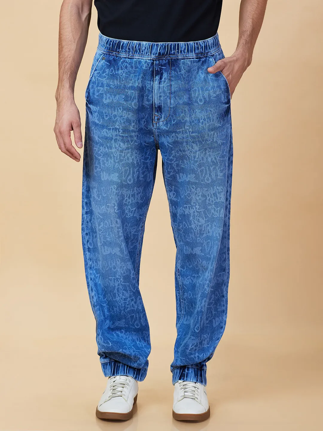 Light Blue Slim Fit Joggers For Men By Being Human Clothing