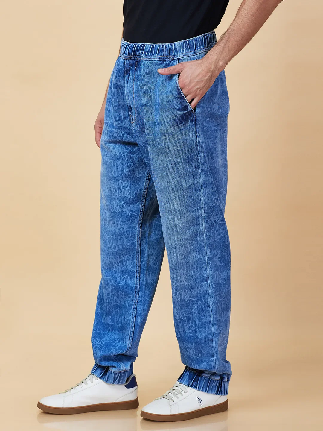 Light Blue Slim Fit Joggers For Men By Being Human Clothing - Image 4