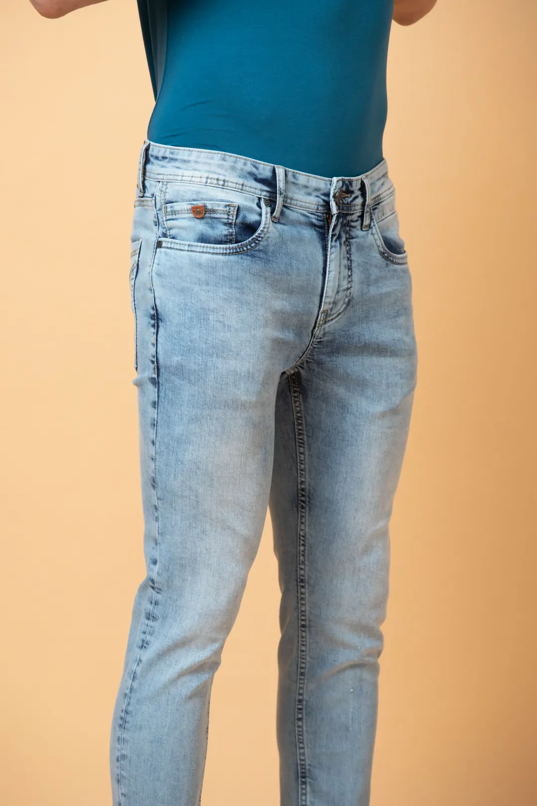 Light Blue Cropped Fit Denims For Men By Being Human Clothing - Image 5