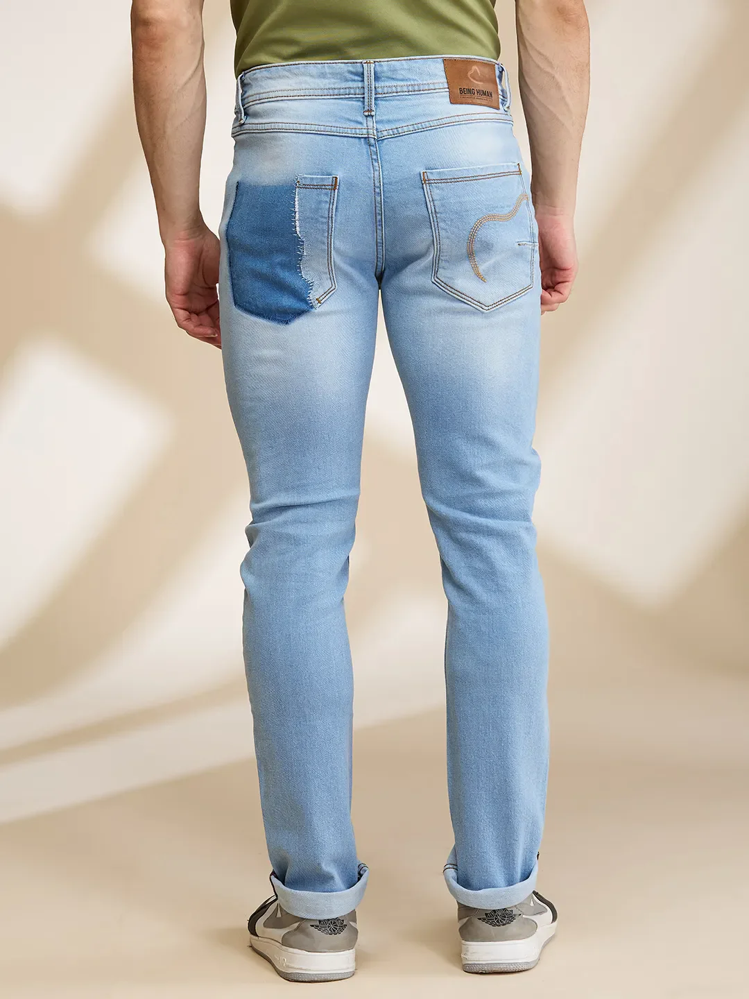 Light Blue Straight Fit Denims For Men By Being Human Clothing - Image 3