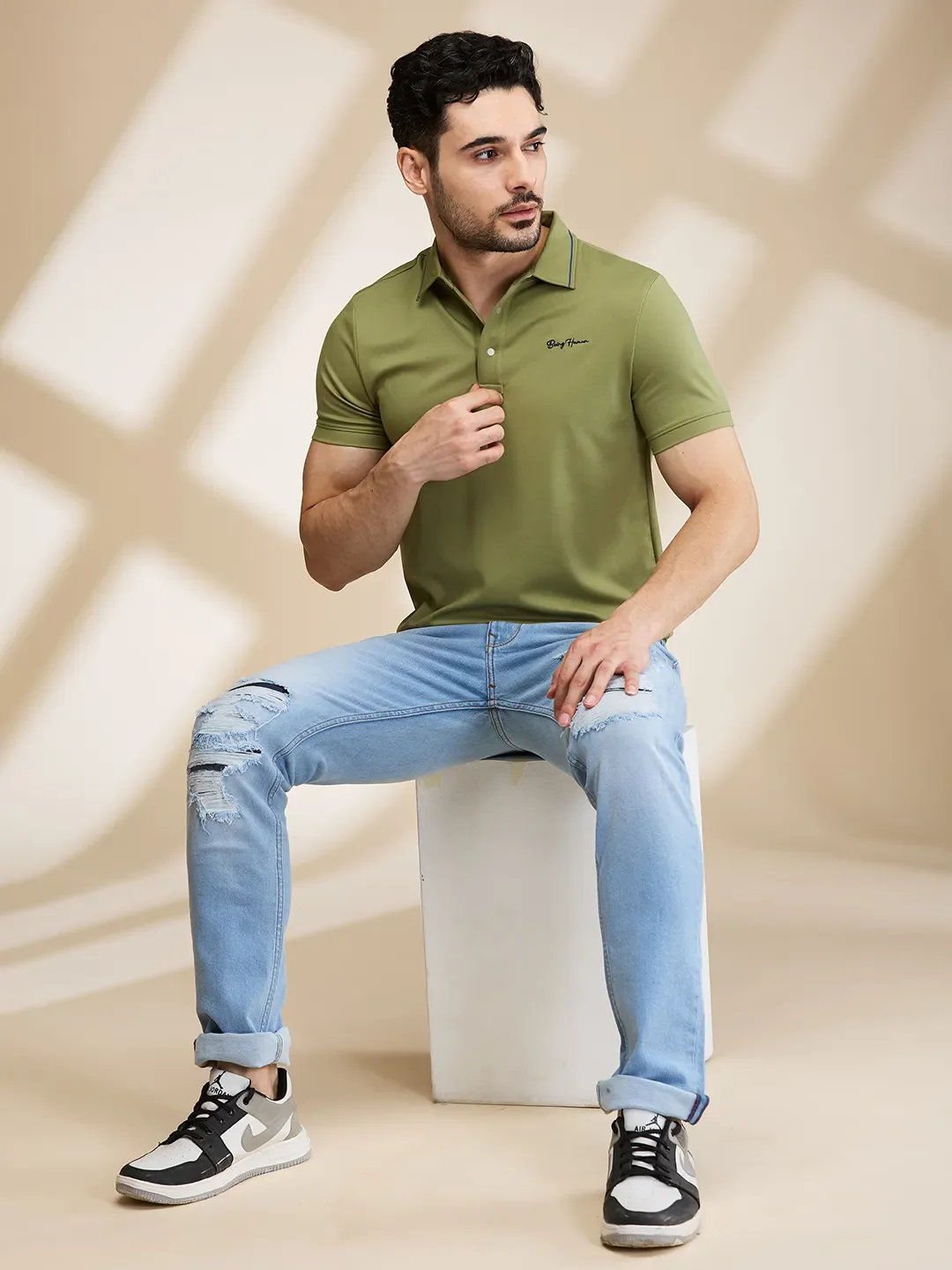 Light Blue Straight Fit Denims For Men By Being Human Clothing - Image 6