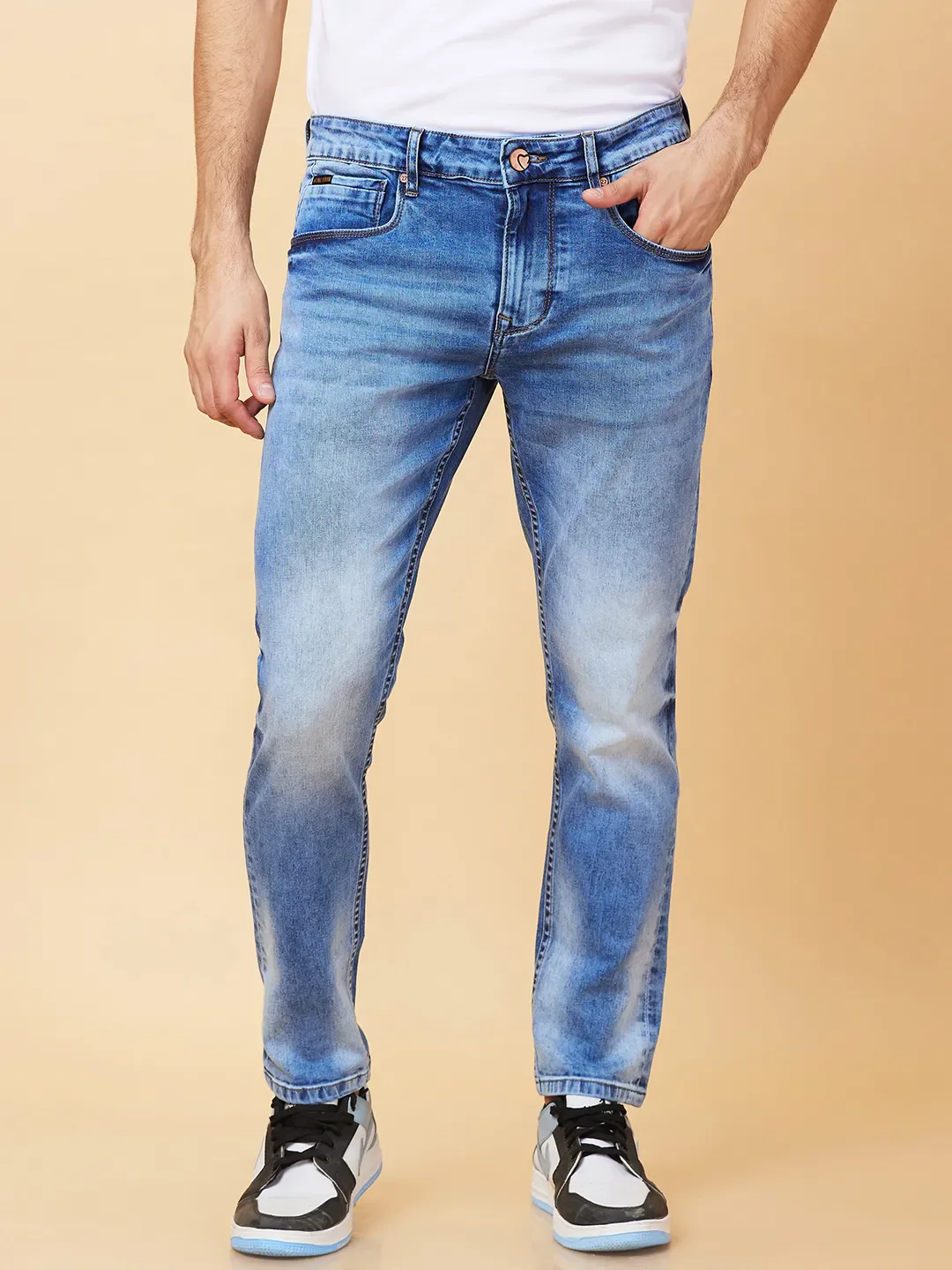 Light Blue Cropped Fit Denims For Men By Being Human Clothing