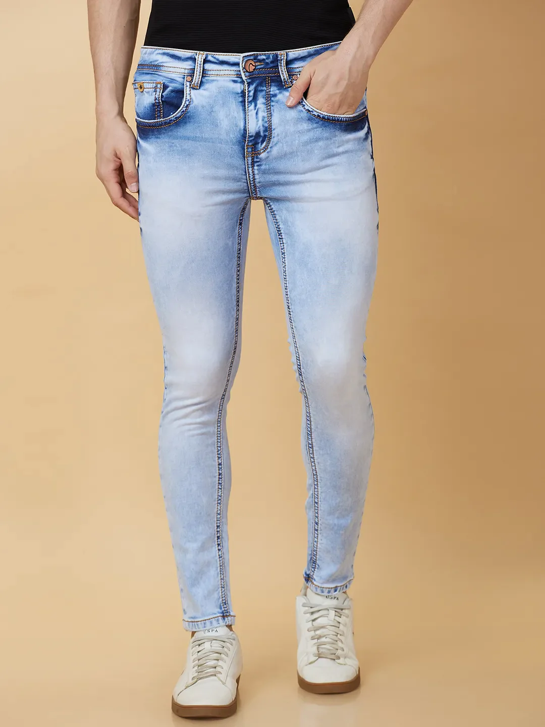 Blue Cropped fit Men's Denims by Being Human Clothing