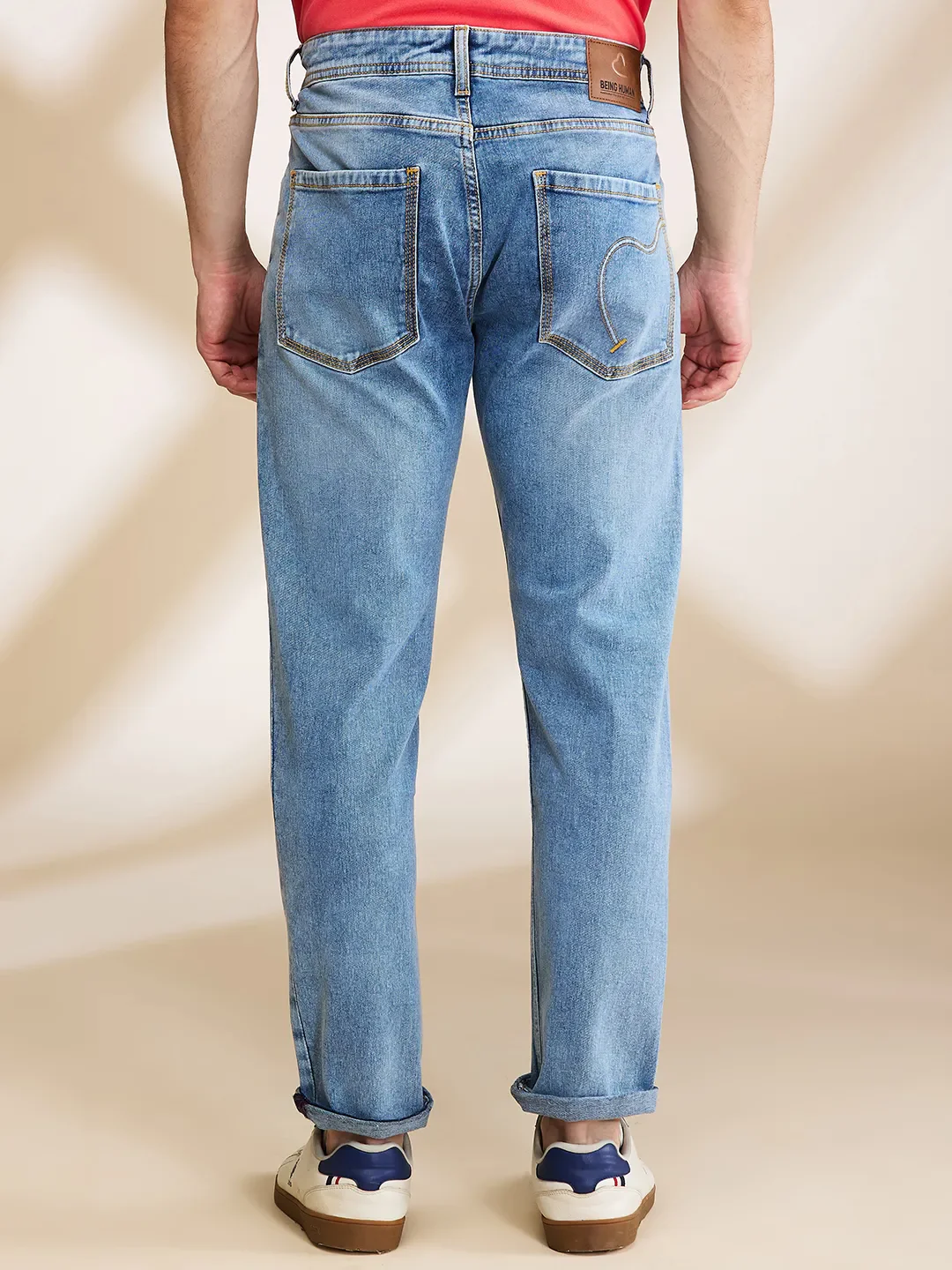 Light Blue Cropped Fit Denims For Men By Being Human Clothing - Image 3