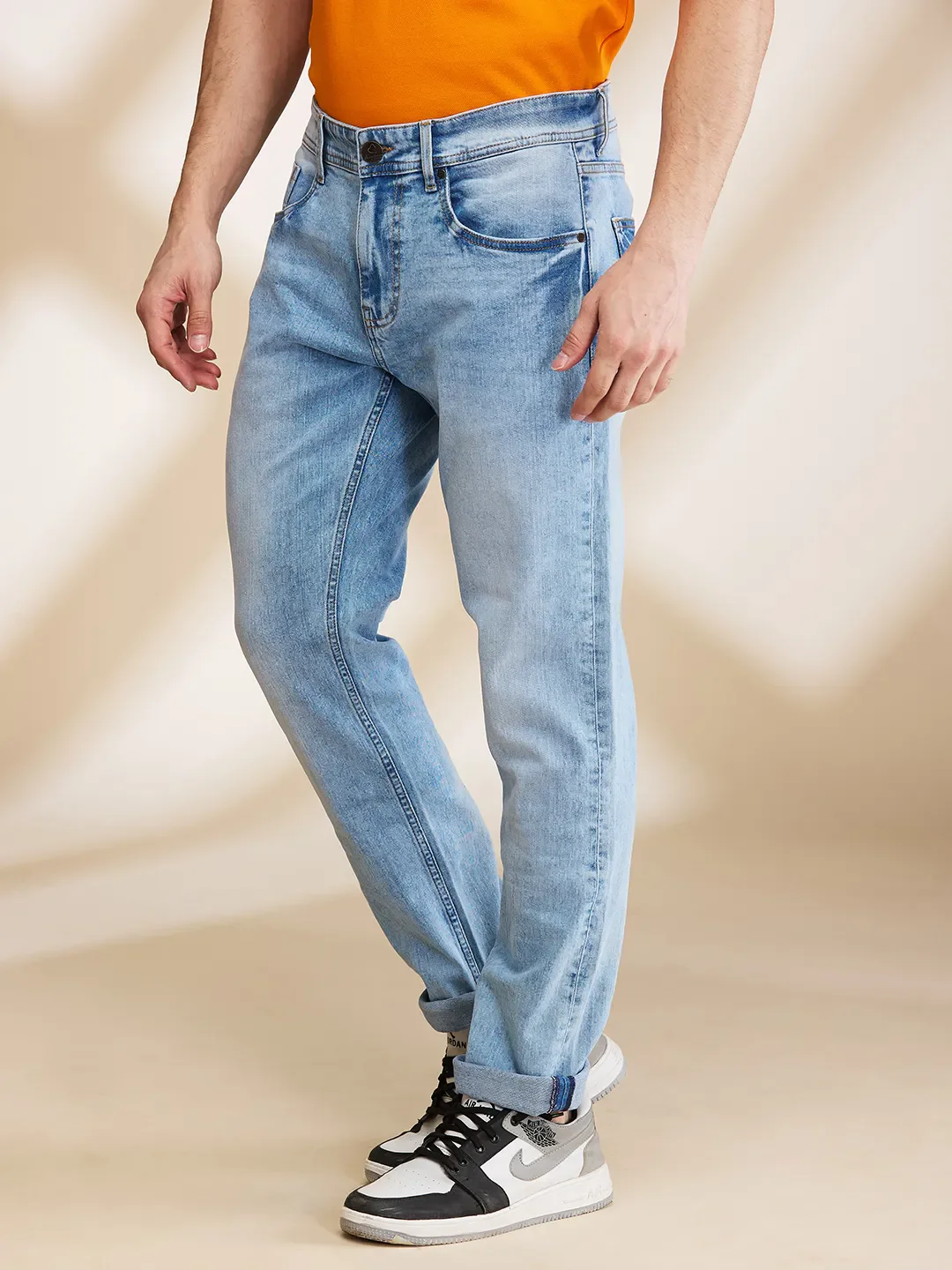 Light Blue Slim Fit Denims For Men By Being Human Clothing - Image 4