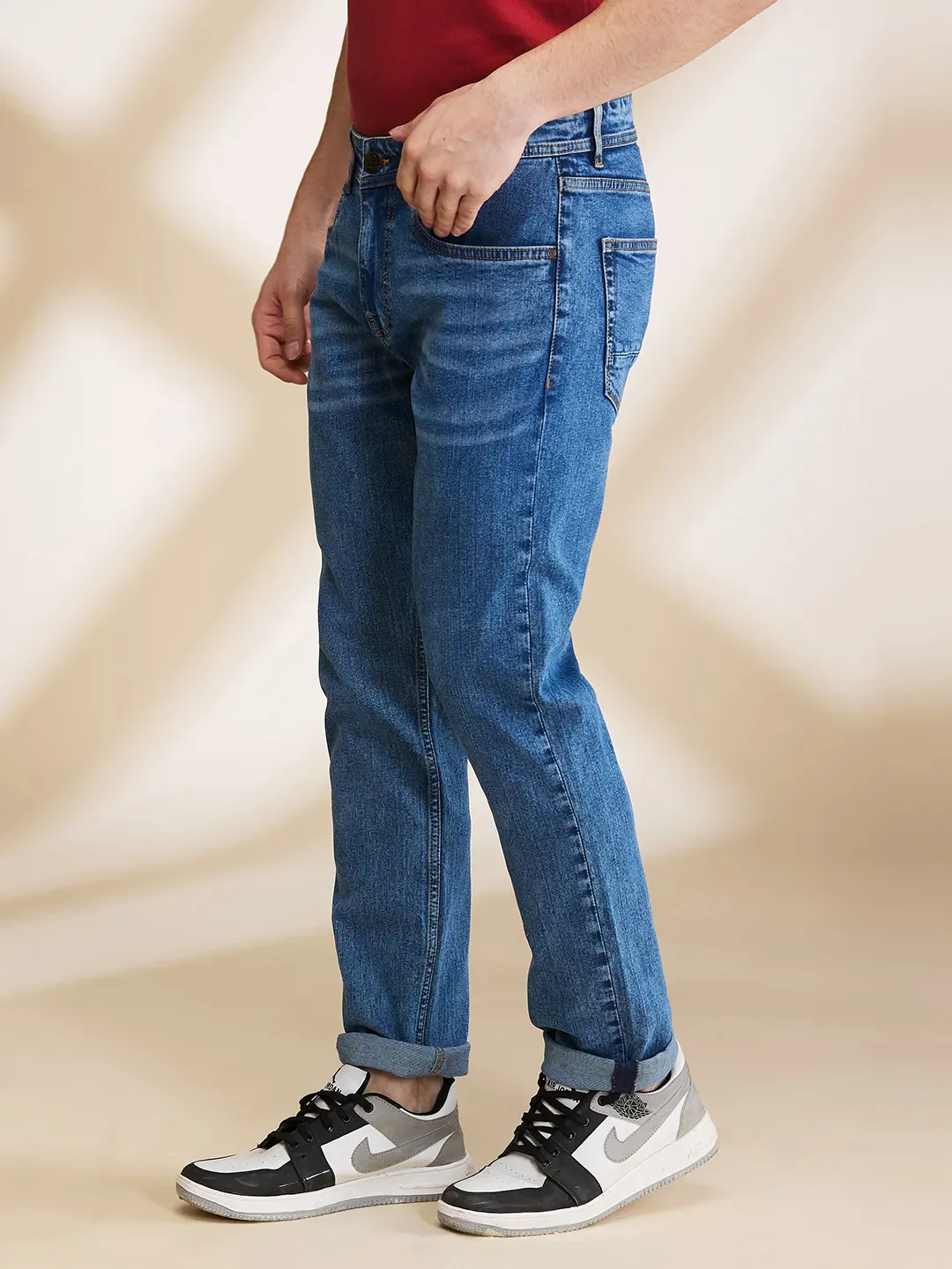 Light Blue Slim Fit Denims For Men By Being Human Clothing - Image 4