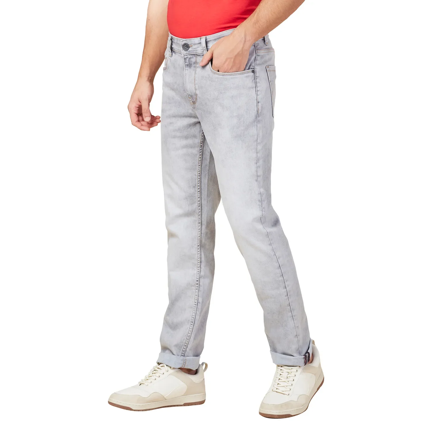 Grey Straight Fit Denims For Men By Being Human Clothing - Image 4