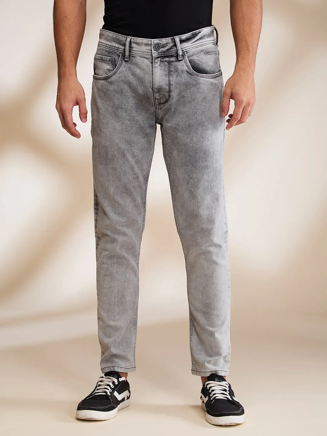 Grey Cropped Fit Denims For Men By Being Human Clothing