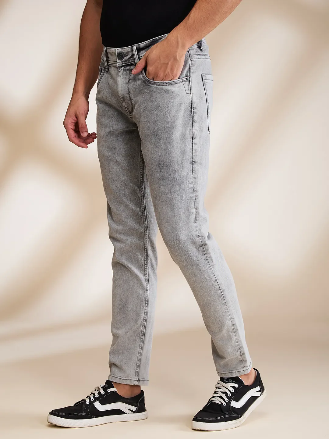 Grey Cropped Fit Denims For Men By Being Human Clothing - Image 4