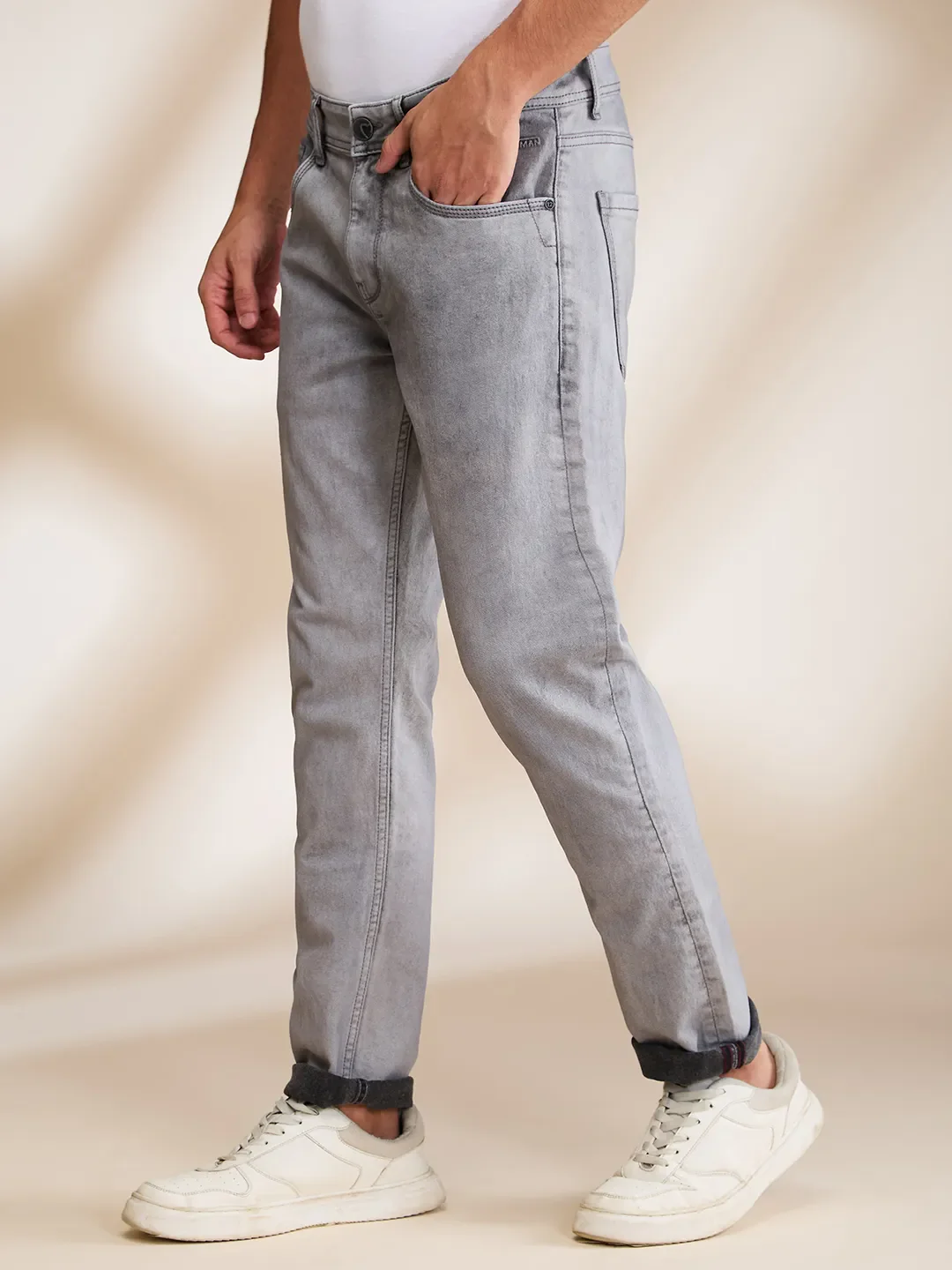 Grey Slim Fit Denims For Men By Being Human Clothing - Image 4