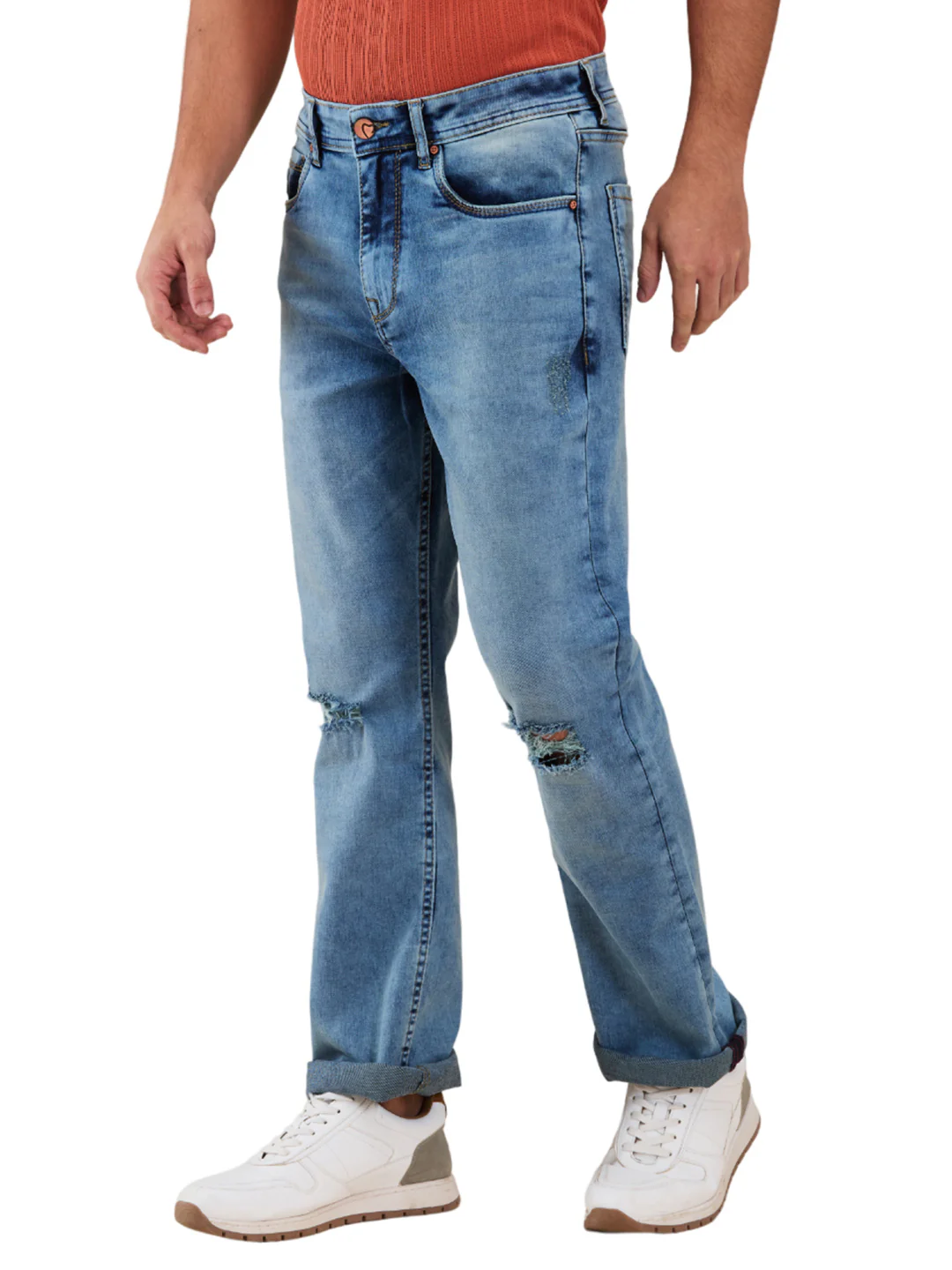 Light Blue Cropped Fit Denims For Men By Being Human Clothing - Image 2