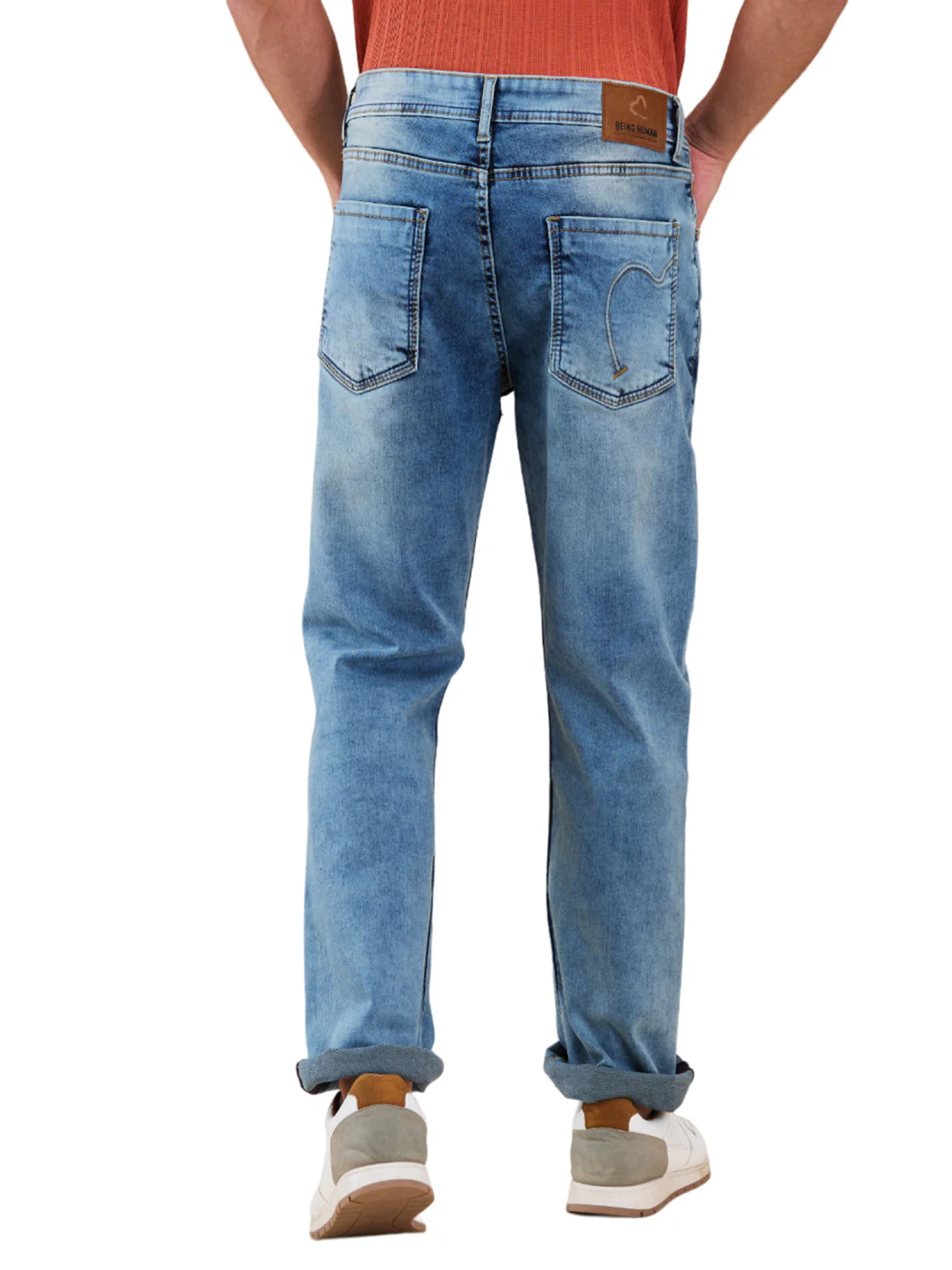 Light Blue Cropped Fit Denims For Men By Being Human Clothing - Image 3