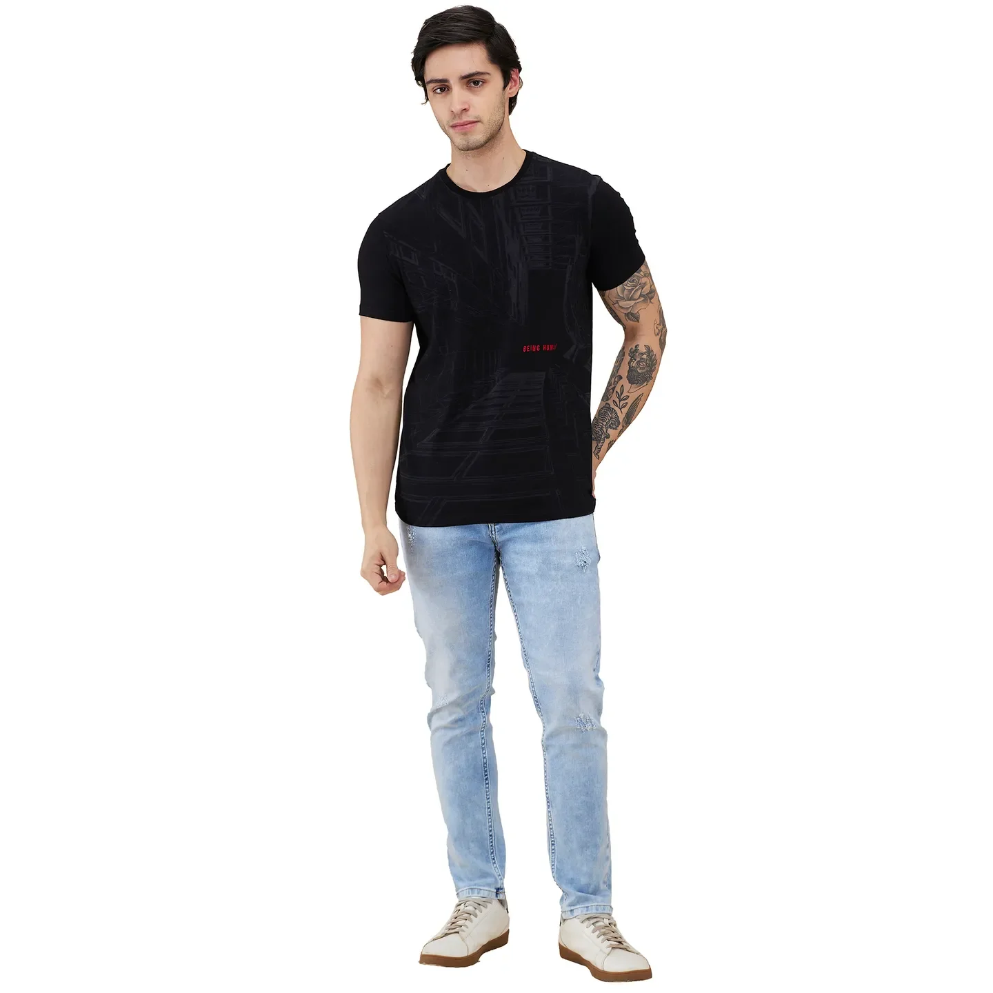 Light Blue Cropped Fit Denims For Men By Being Human Clothing - Image 2