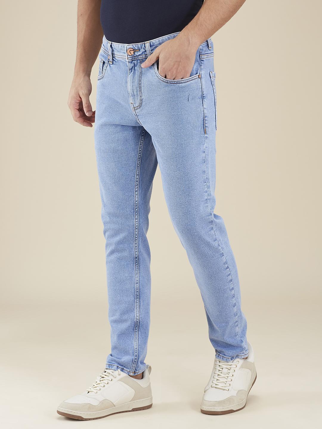Light Blue Cropped Fit Denims For Men By Being Human Clothing - Image 2