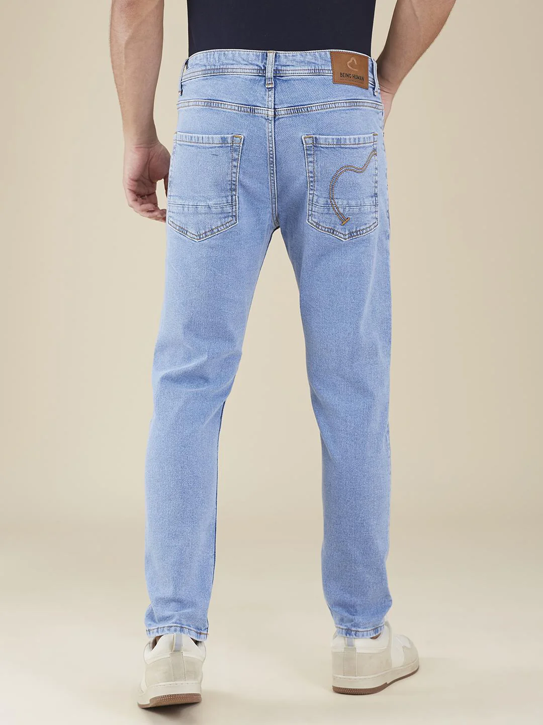 Light Blue Cropped Fit Denims For Men By Being Human Clothing - Image 3