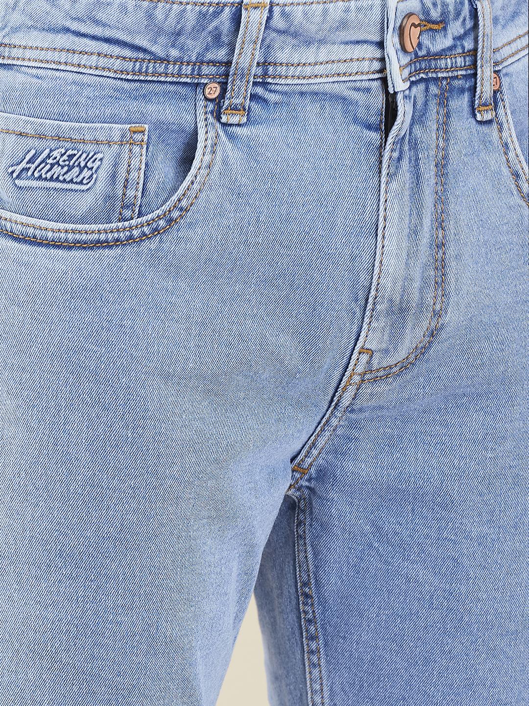 Light Blue Cropped Fit Denims For Men By Being Human Clothing - Image 4