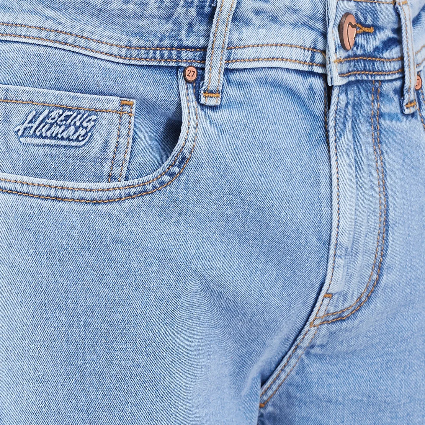 Light Blue Skinny Fit Denims For Men By Being Human Clothing - Image 5