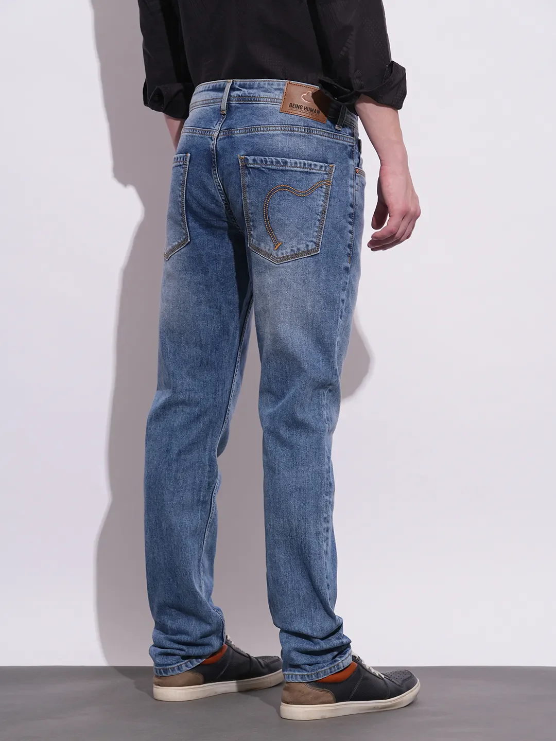 Light Blue Slim Fit Denims For Men By Being Human Clothing - Image 3