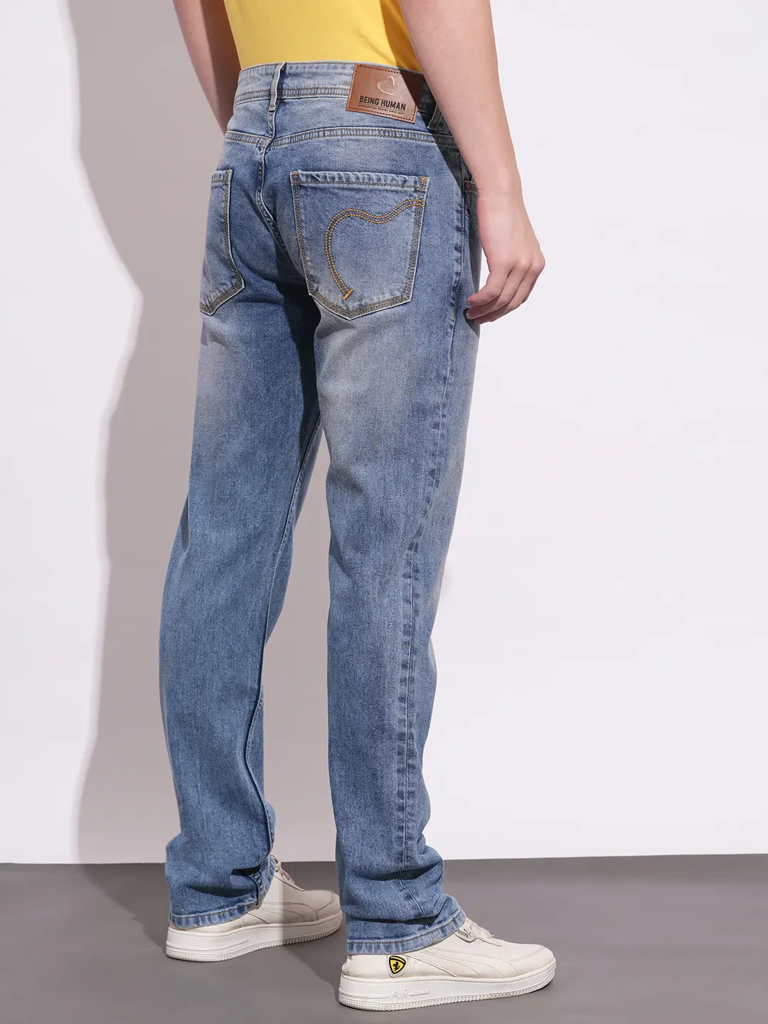 Light Blue Straight Fit Denims For Men By Being Human Clothing - Image 3