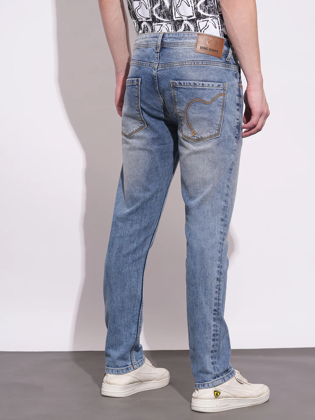 Light Blue Cropped Fit Denims For Men By Being Human Clothing - Image 3