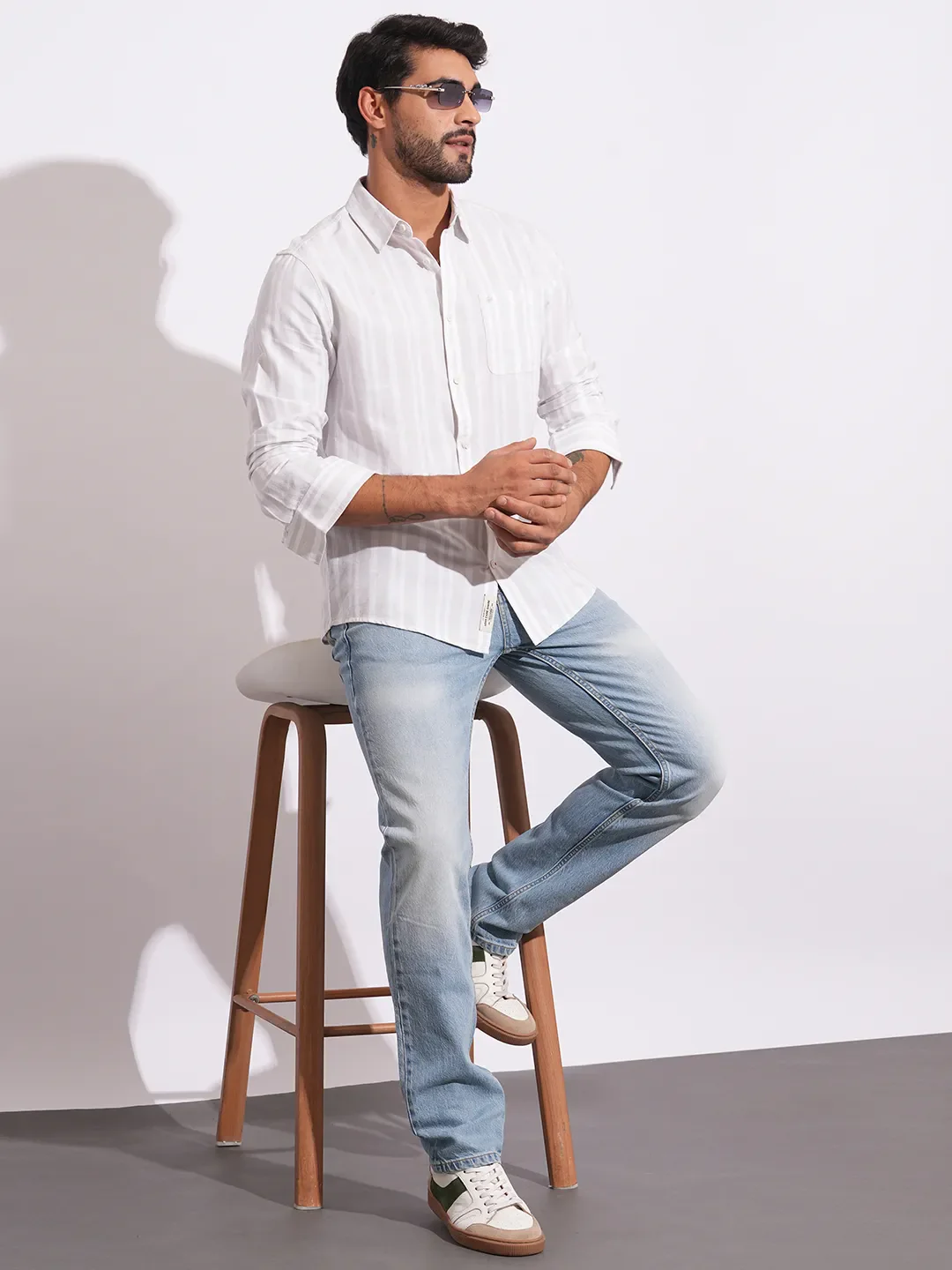 Light Blue Straight Fit Denims For Men By Being Human Clothing - Image 4