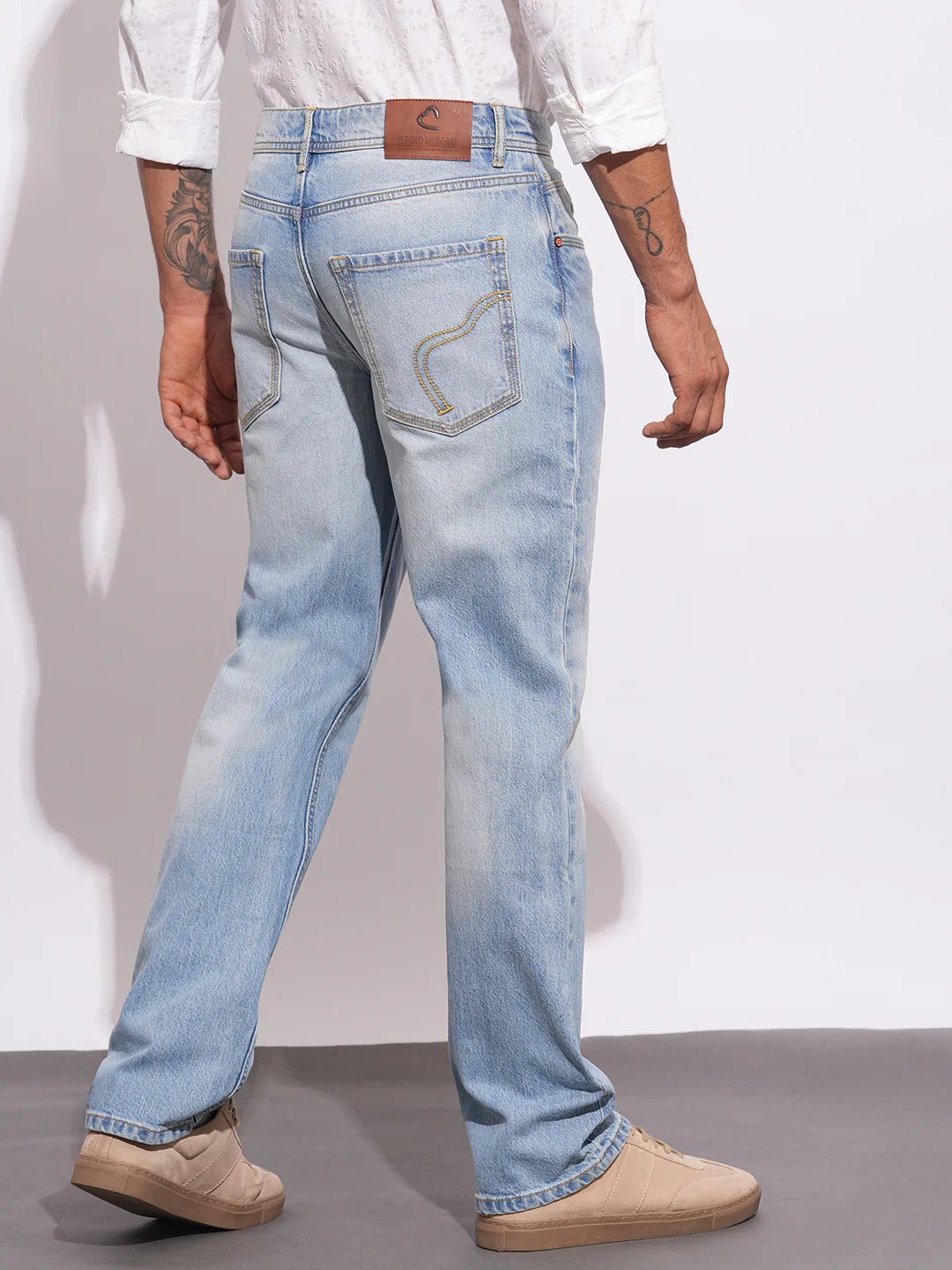 Light Blue Boot Cut Fit Denims For Men By Being Human Clothing - Image 3