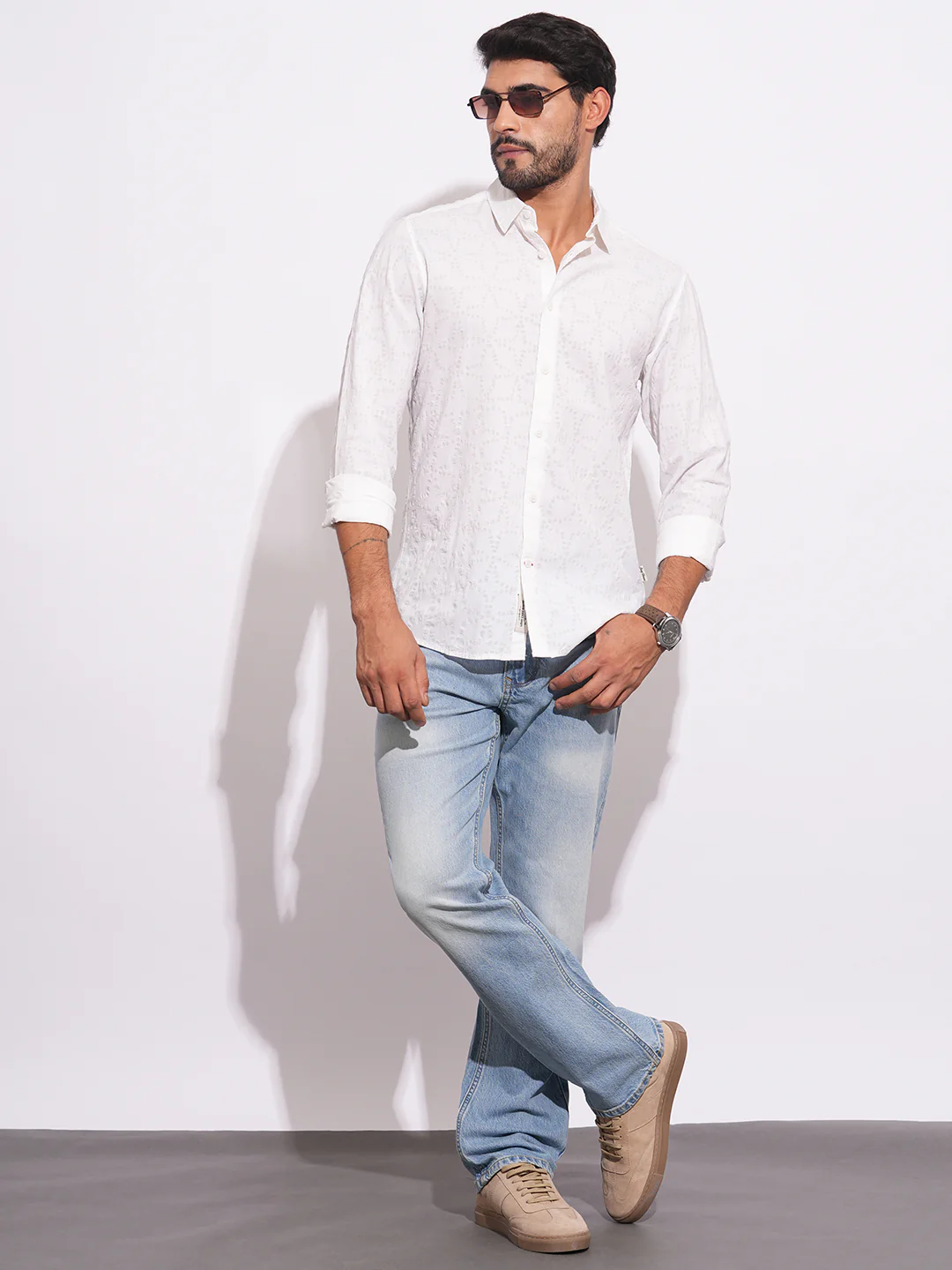 Light Blue Boot Cut Fit Denims For Men By Being Human Clothing - Image 5