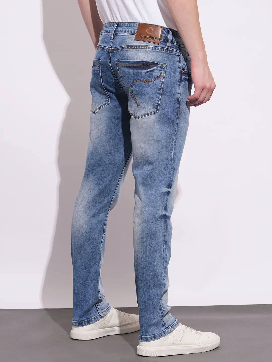 Light Blue Cropped Fit Denims For Men By Being Human Clothing - Image 3