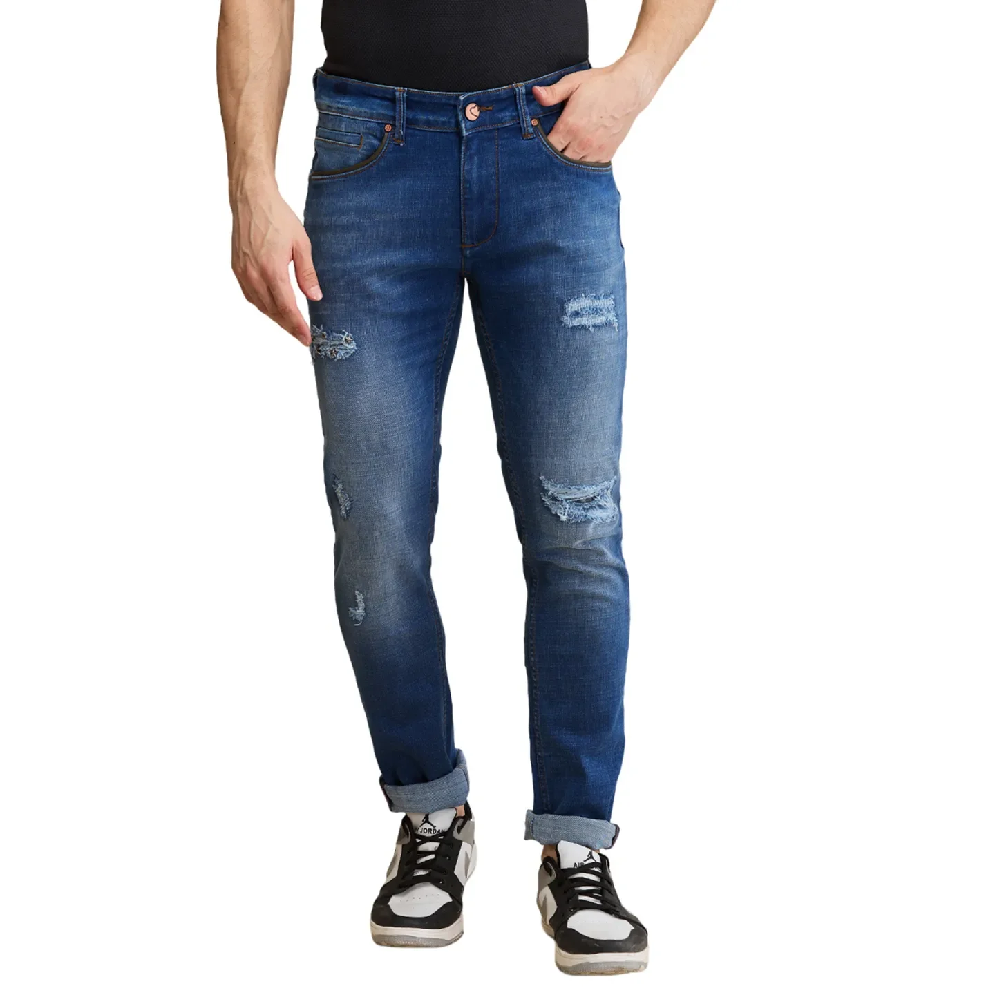 Blue Slim Fit Denims For Men By Being Human Clothing