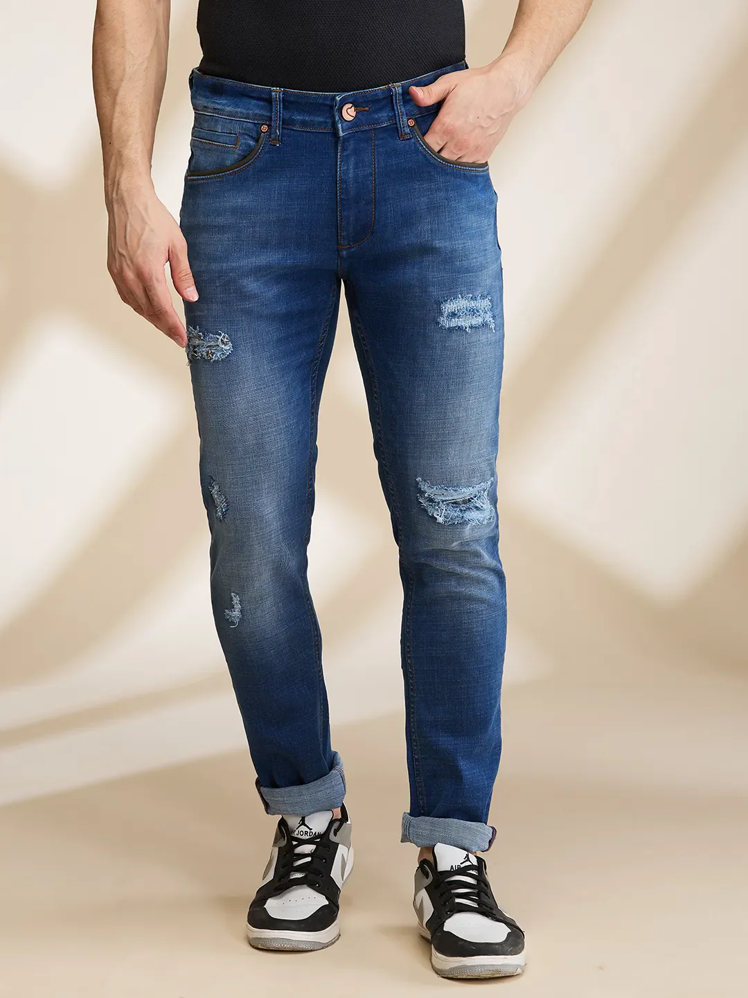 Blue Slim Fit Denims For Men By Being Human Clothing - Image 2