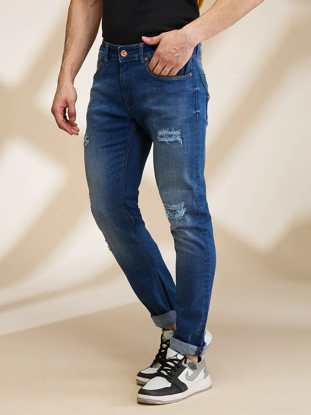 Blue Slim Fit Denims For Men By Being Human Clothing - Image 5