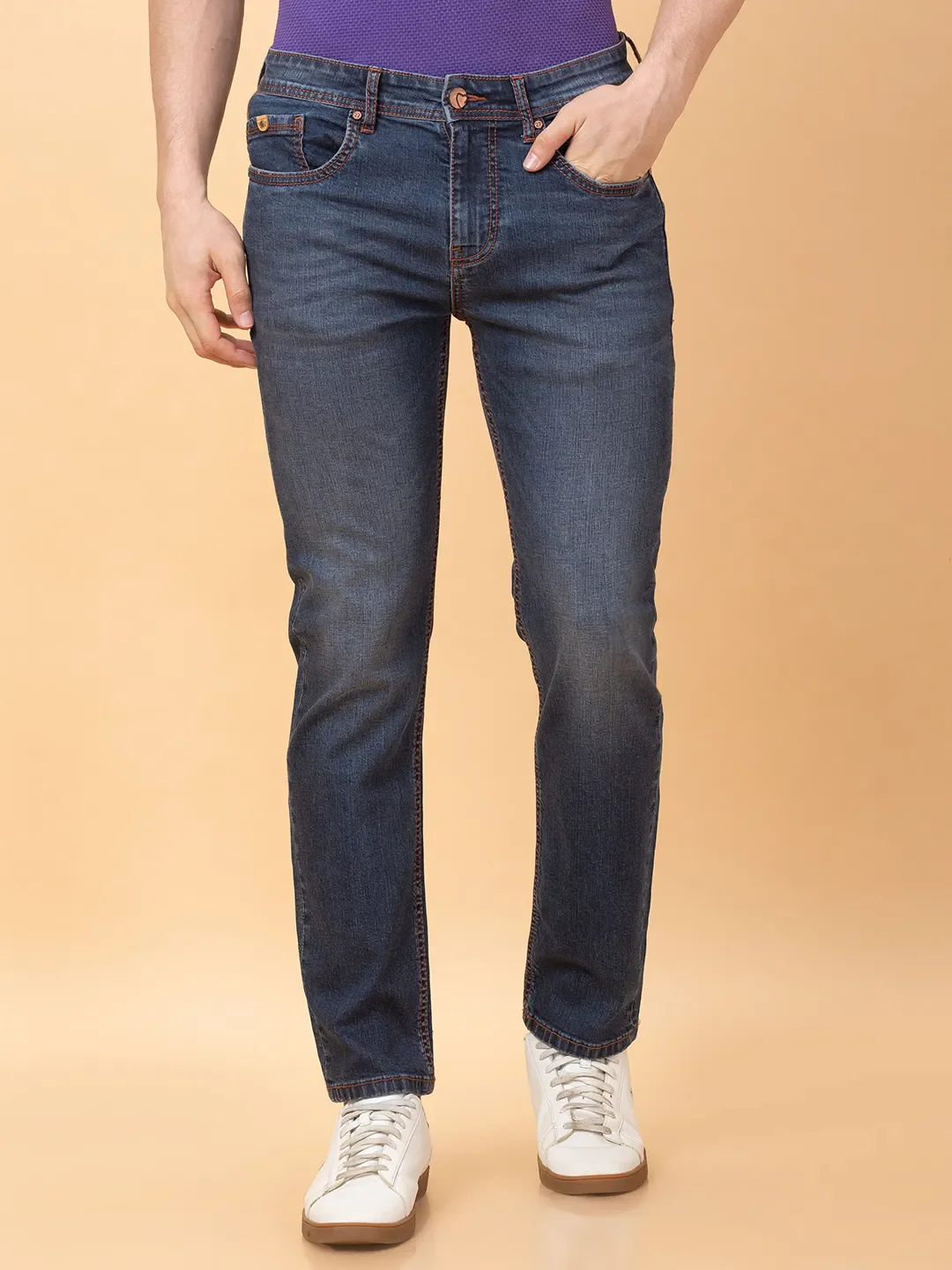 Blue Straight Fit Men's Denims by Being Human Clothing