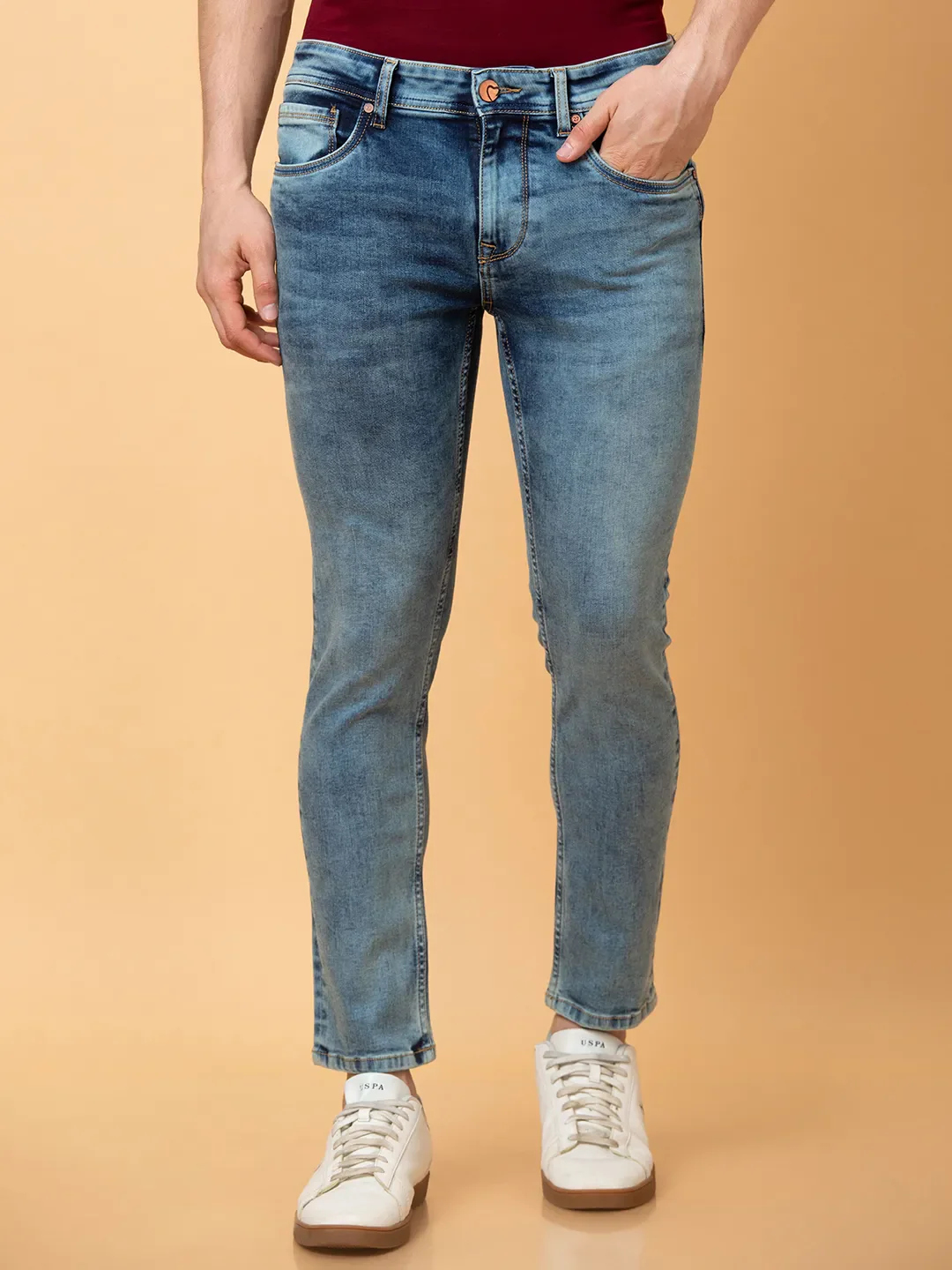 Blue Cropped Fit Denims For Men By Being Human Clothing