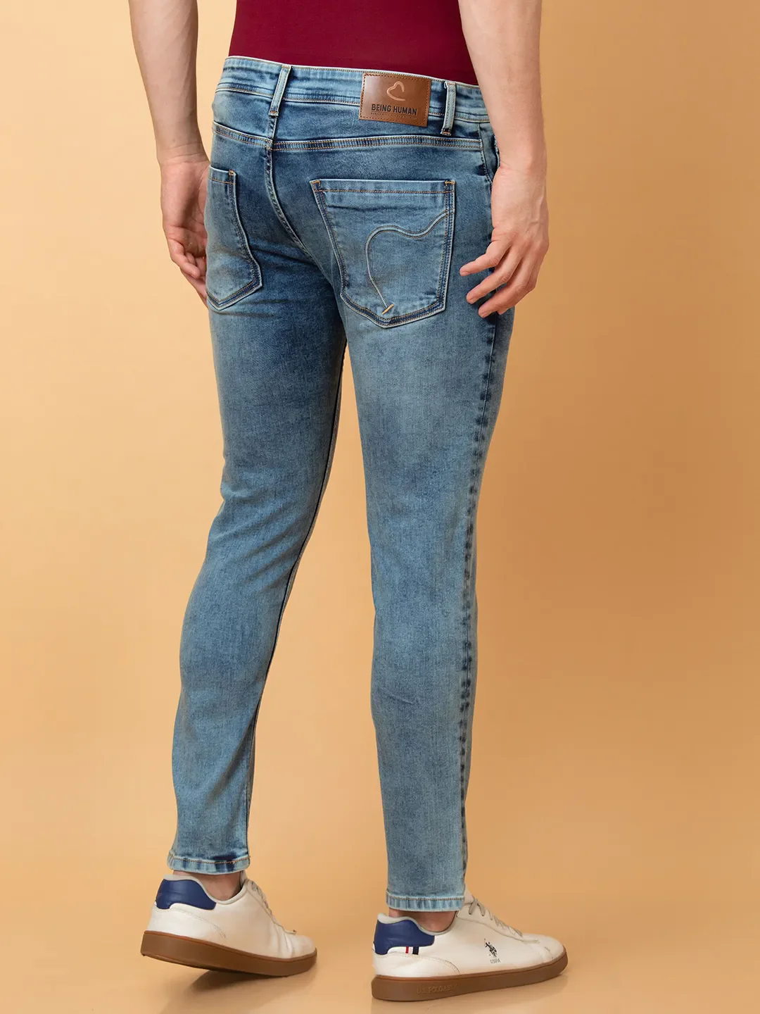 Blue Cropped Fit Denims For Men By Being Human Clothing - Image 3