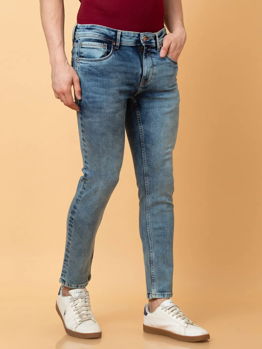Blue Cropped Fit Denims For Men By Being Human Clothing - Image 4