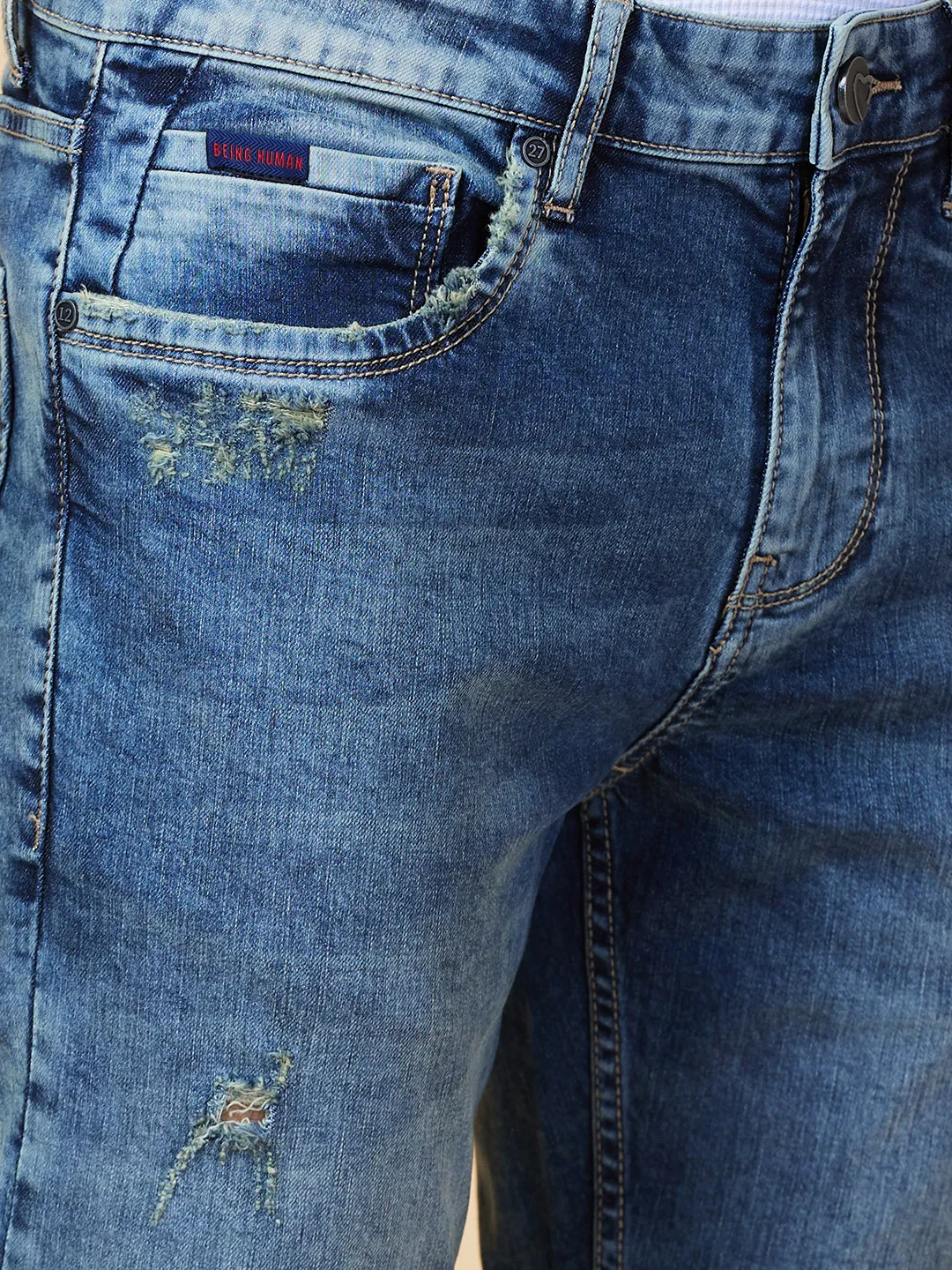 Blue Slim Fit Men's Denims by Being Human Clothing - Image 5