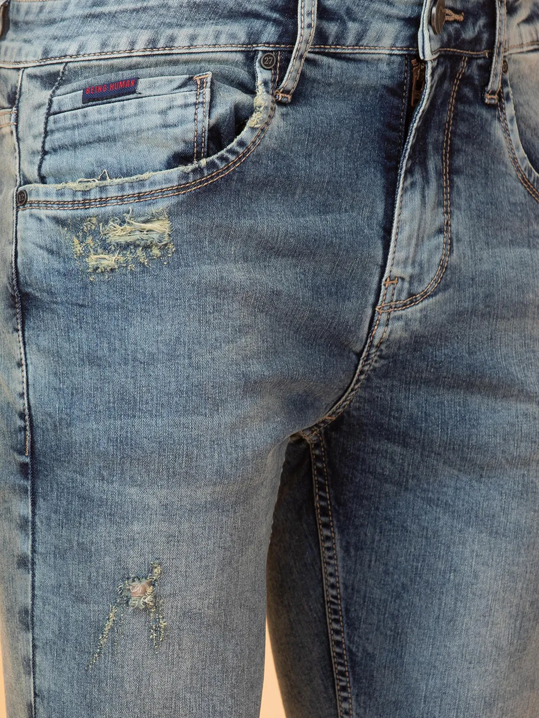 Blue Straight Fit Men's Denims by Being Human Clothing - Image 5