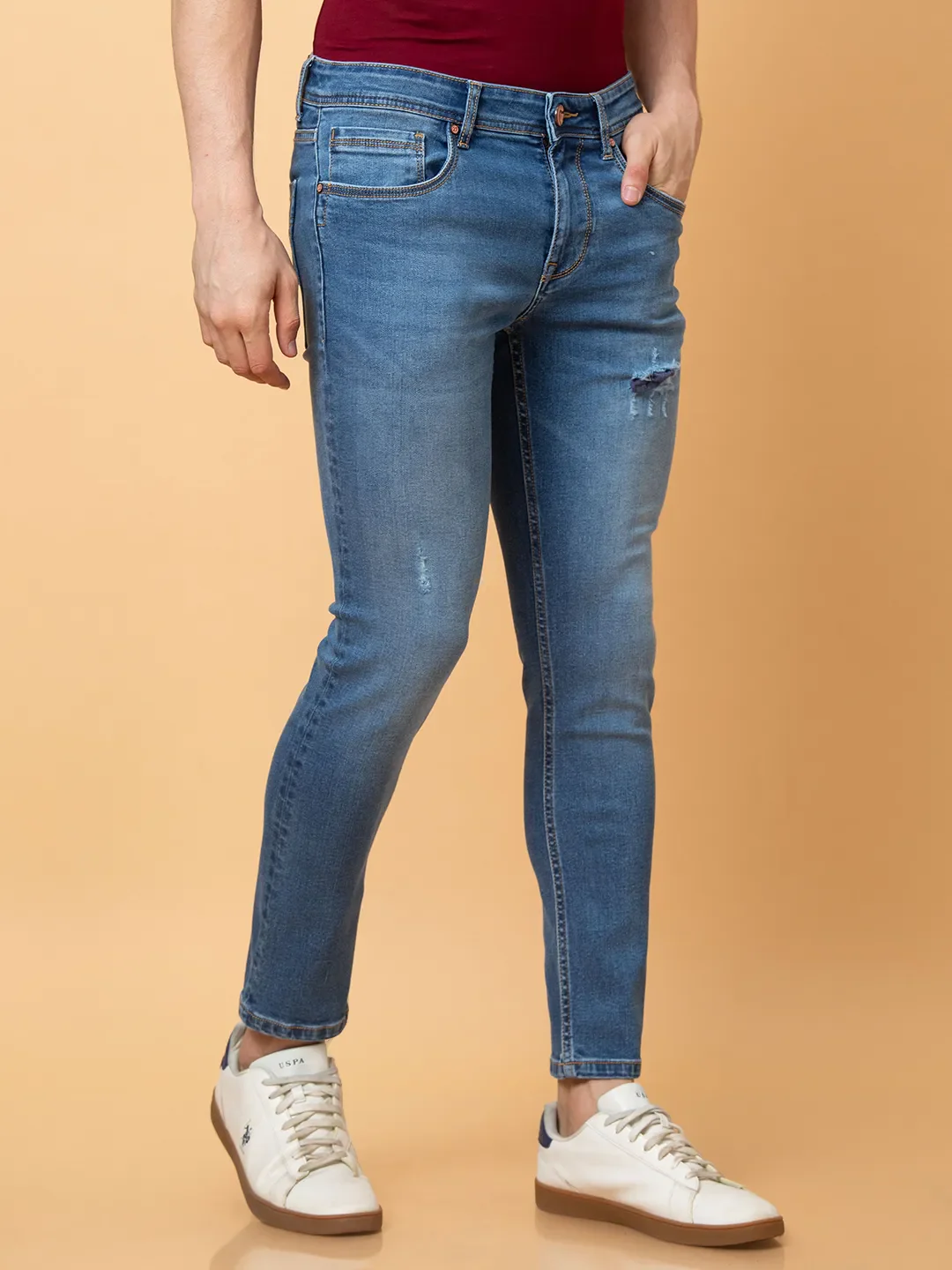 Blue Cropped fit Men's Denims by Being Human Clothing - Image 4