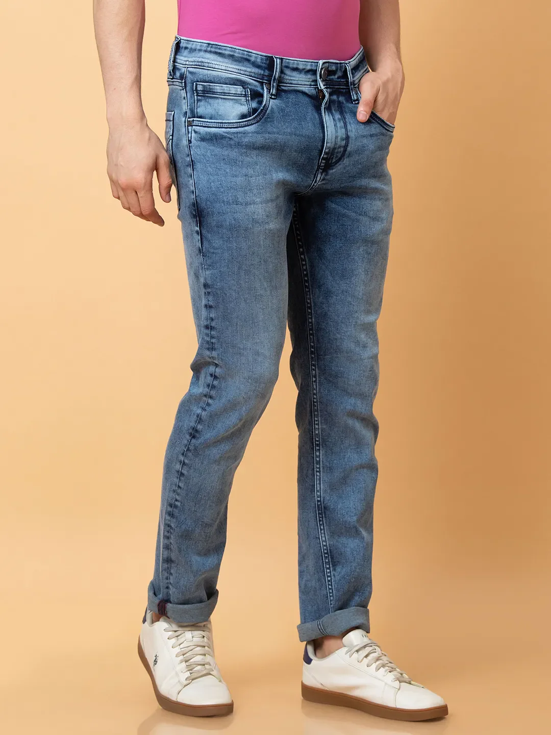 Blue Slim Fit Denims For Men By Being Human Clothing - Image 4