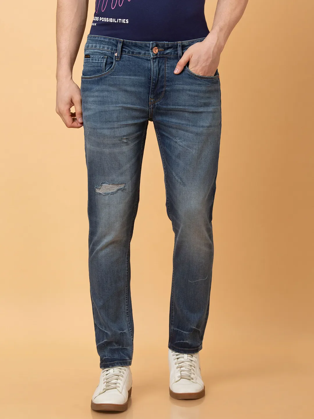 Blue Cropped fit Men's Denims by Being Human Clothing
