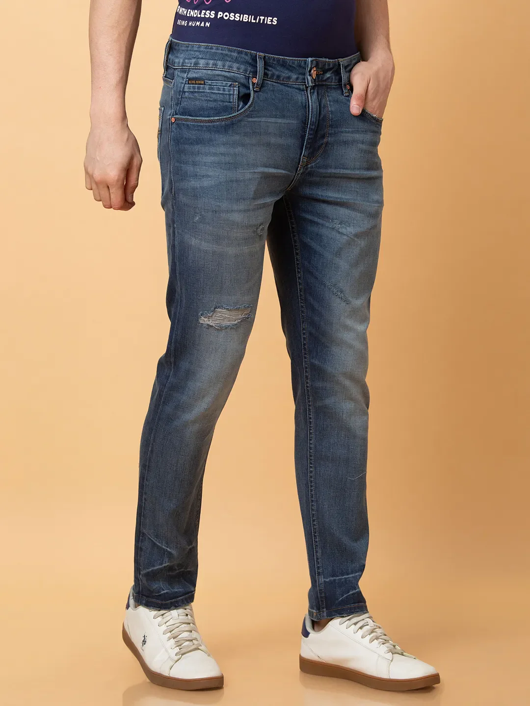 Blue Cropped fit Men's Denims by Being Human Clothing - Image 4